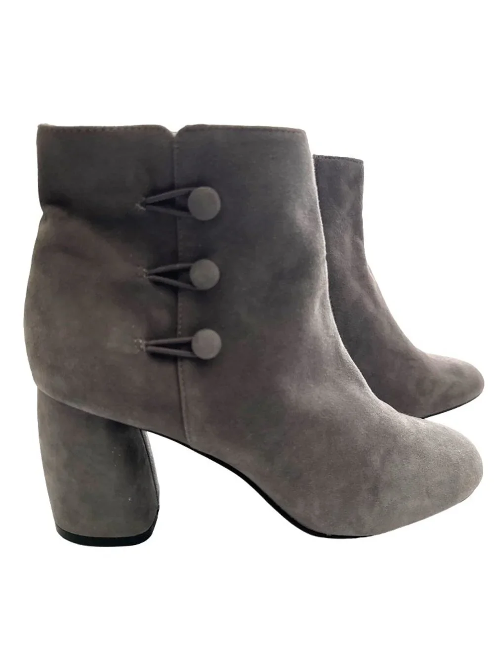 Nine West Gray Leather Boots Booties 3 Covered Button Accents Kerryleeo 8.5